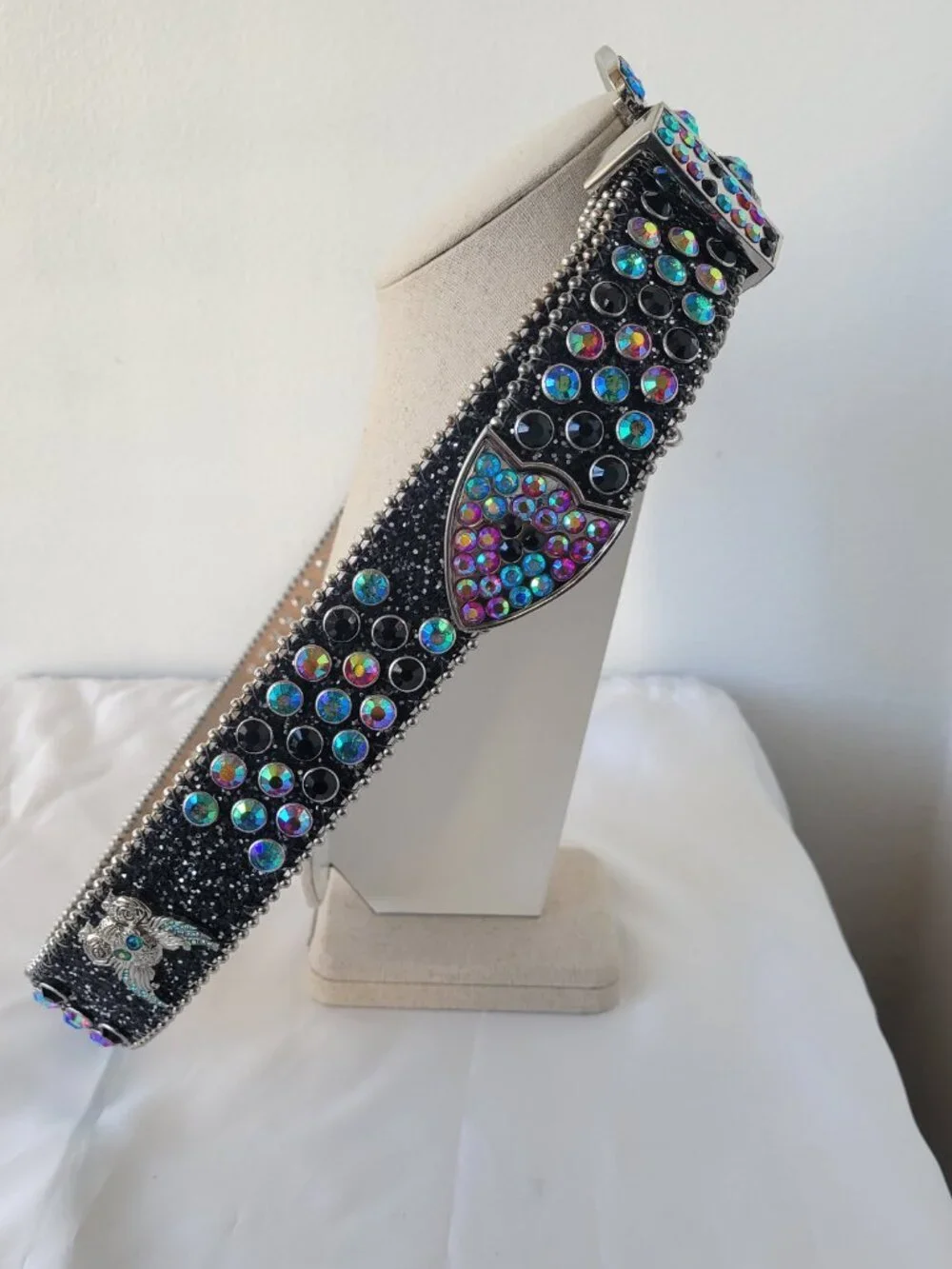 Multi Colored Skull Black Rhinestone Motorcycle Bling Leather Belt